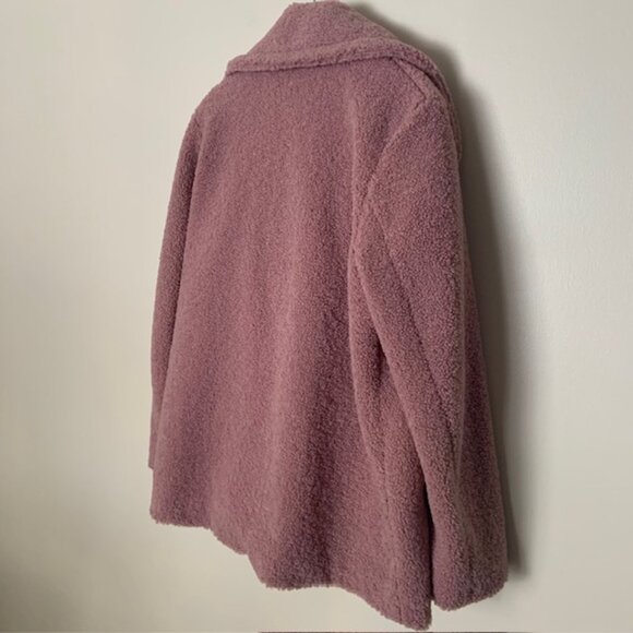 French Connection Teddy Faux Fur Coat Mauve Pink M Cozy Shaggy Faux Shearling - Picture 7 of 8
